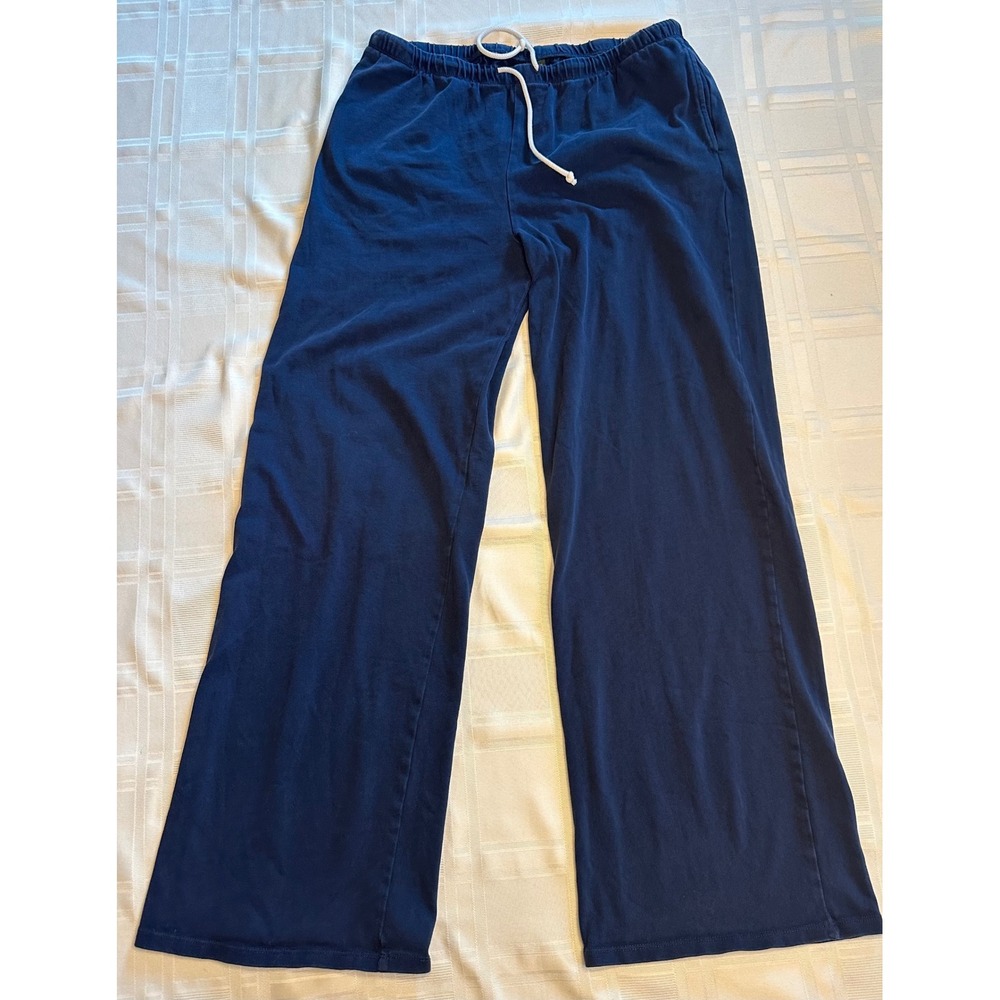 Wild Fable Pants Women M Navy Blue Wide Leg Lounge Drawstring Cotton Blend